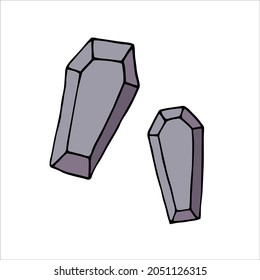 Vector doodle coffin set. Outline coffin isolated on white background. Hand-drawn Gray casket death symbol. Rest in Peace illustration. Halloween, Day of the Dead, burial, funeral services, RIP Sign