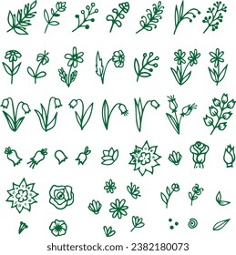 Vector doodle collection of floral elements..eps