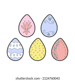 Vektor doodle bunt dekorierte Ostereier Sammlung. Traditionelle Frühlingsurlaub-Clipkunst für Grußkarten, Dekoration für die Eizelljagd