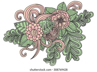 Vector doodle colorful flowers design elements