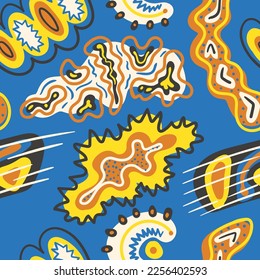 vector doodle colorful freeform seamless pattern on blue