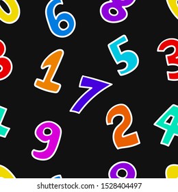 vector doodle colorful numbers seamless pattern on black