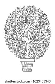 Vector doodle coloring book page sweet  tree with candies. Anti-stress for adults and children