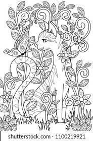 53 Colouring Pages Cat And Butterfly  Images