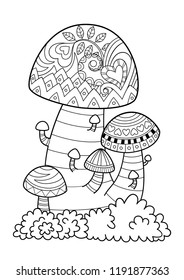Vector doodle coloring book page exceptional mushrooms. Anti-stress for adults and children