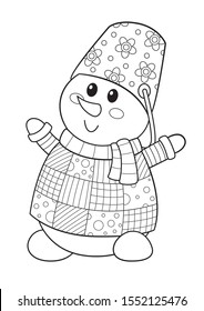 Vector doodle coloring book page cute snowman