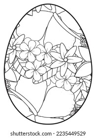 Vektordoodle Farbbuchseite oder Erwachsene und Kinder . Osterei im Blumenfarbstil. Detaillierte schwarze Kontur-Blumen-Muster auf weißem Hintergrund