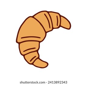 Vector Doodle Croissant. Ilustración simple y colorida sobre fondo blanco. Icono de postre dulce