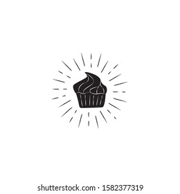 Vector doodle cup cake silhouette illustration on white
