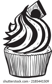 Vector doodle cupcake. Hand drawn food icon isolated on white background. Hand-drawn elements for  menu, cafe and restaurants.