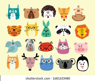 Vector doodle cute animals in simple design for kid's greeting card design, t-shirt print, inspiration poster.