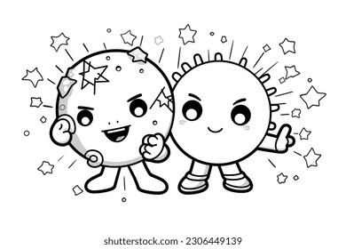 Vector Doodle, Cute Ball Star, Lineart
