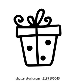 Vector doodle cute black gift box icon