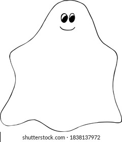 Vector doodle cute cartoon ghost. Hand-drawn spooky illustration for Halloween is perfect for halloween/fall party invitation, kids decor, coloring pages, web design, logo, t-shirt/bags design