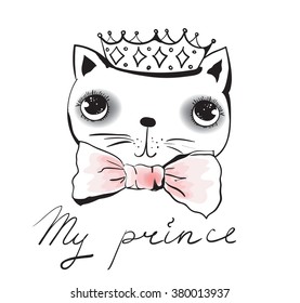 Vector doodle cute cat avatar prince