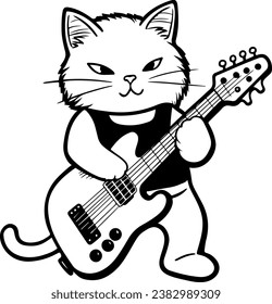 Vector doodle cute cat playing guitar mascot cartoon character. A cute rock star cat playing the guitar illustration. trendy tatoo design