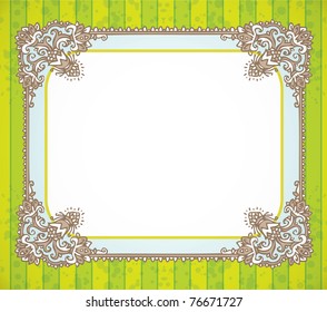 vector doodle cute decorative frame on green background