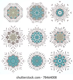 vector doodle cute decorative snowflake set