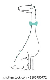Vector doodle of cute elegant dino.