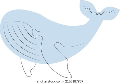 Vector doodle of a cute and funny whale. The design of a cartoon character-a whale or a whale with a flat color. animals on a white background