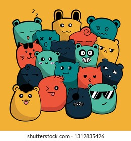 Vector doodle cute monster group