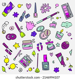 Vector doodle cute  set of beauty elements for funny girls or womens elements