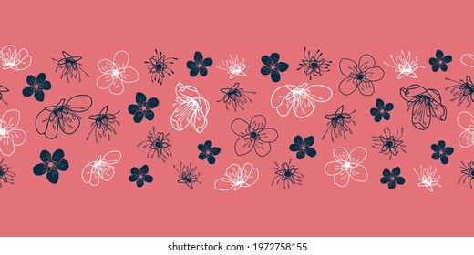 Vector doodle dark flowers pink seamless pattern