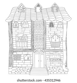 Vector doodle detailed house for adult or children coloring book.