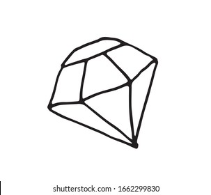 Vector doodle diamond isolated on white background, one hand drawn diamond.