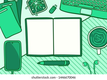 vector doodle diary notebook and stationary for business planner on table