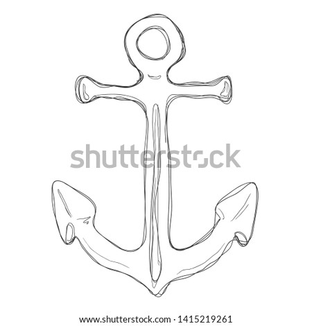 Vector Doodle Dirty Sketch Anchor on White Bachground