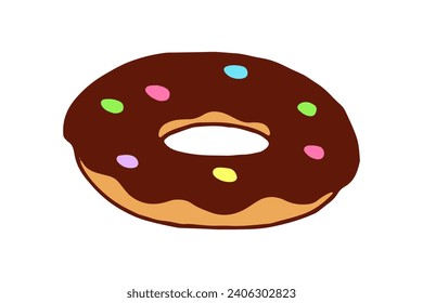 Vector Doodle Donut. Isolated Bagel Illustration on White Background. Cute Colorful Icon of Sweets