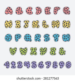 vector doodle dotted colorful alphabet and numbers with dotted line isolated on light background