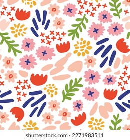 Vector Doodle Drawing Abstract Floral Seamless Surface Pattern for Products or Wrapping Paper Prints.