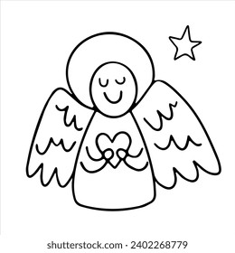 vector doodle drawing of an angel with a heart in his hands