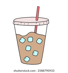 vector doodle drawing of cold iced coffee