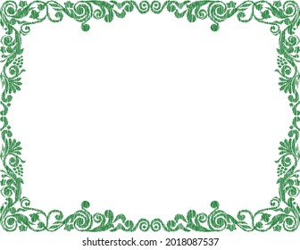 Dibujo de doodle vectorial del borde vintage floral decorativo con hojas y remolinos