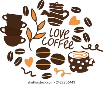 Vector doodle drawing of grain cup tree coffee. Hand drawn drawing for banner poster flyer card design on coffee theme. Vector file design elements.