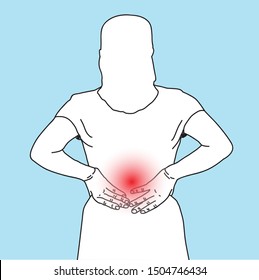 Vector doodle drawing of people with back and waist pain. health and illness medical illustration.