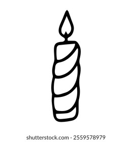 Vector. Doodle drawing, small candle with flame. Design element