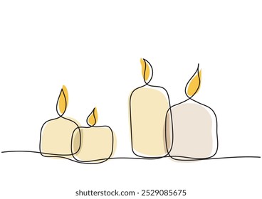 Vector doodle drawing of stylized candles in one line