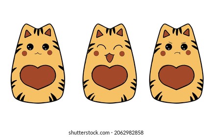 Vector doodle drawing of toy tigers in three variants. Design for postcards, diary and notebook covers, clothing prints, handbags, social media icons, stickers, toy views, nightlights