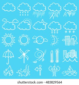 vector doodle drawing weather icon set