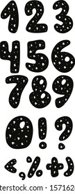 Vector doodle drawn black and white numbers. Scandinavian style of numbers. ABC