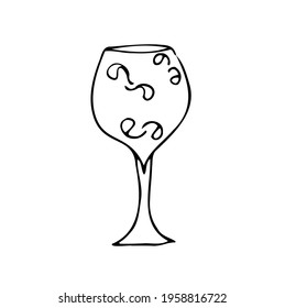 Vector doodle drink glass of wine, for kitchen, café, bar, restaurant, cups of tea, coffee, decanter for water, lemonade, juice, glasses for wine, champagne, vodka, cognac, brandy, cocktail