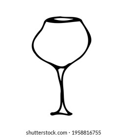 Vector doodle drink glass of wine, for kitchen, café, bar, restaurant, cups of tea, coffee, decanter for water, lemonade, juice, glasses for wine, champagne, vodka, cognac, brandy, cocktail