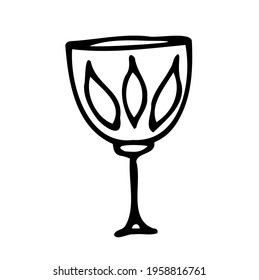 Vector doodle drink glass of wine, for kitchen, café, bar, restaurant, cups of tea, coffee, decanter for water, lemonade, juice, glasses for wine, champagne, vodka, cognac, brandy, cocktail