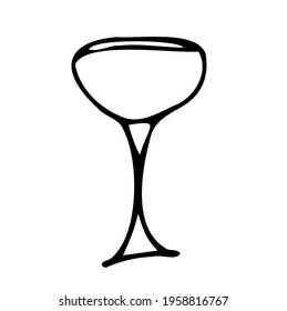 Vector doodle drink glass of wine, for kitchen, café, bar, restaurant, cups of tea, coffee, decanter for water, lemonade, juice, glasses for wine, champagne, vodka, cognac, brandy, cocktail