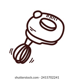 Mezclador de mano eléctrica con doodle vectorial en blanco.