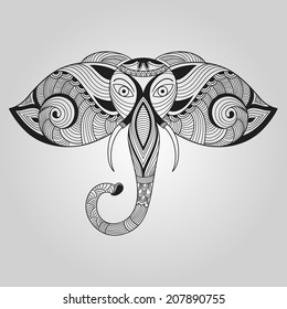 Vector Doodle Elephant, Tattoo Style
